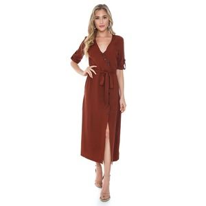 Bb Dakota "Button Up Your Story Midi Dress In Cherrywood Size 6